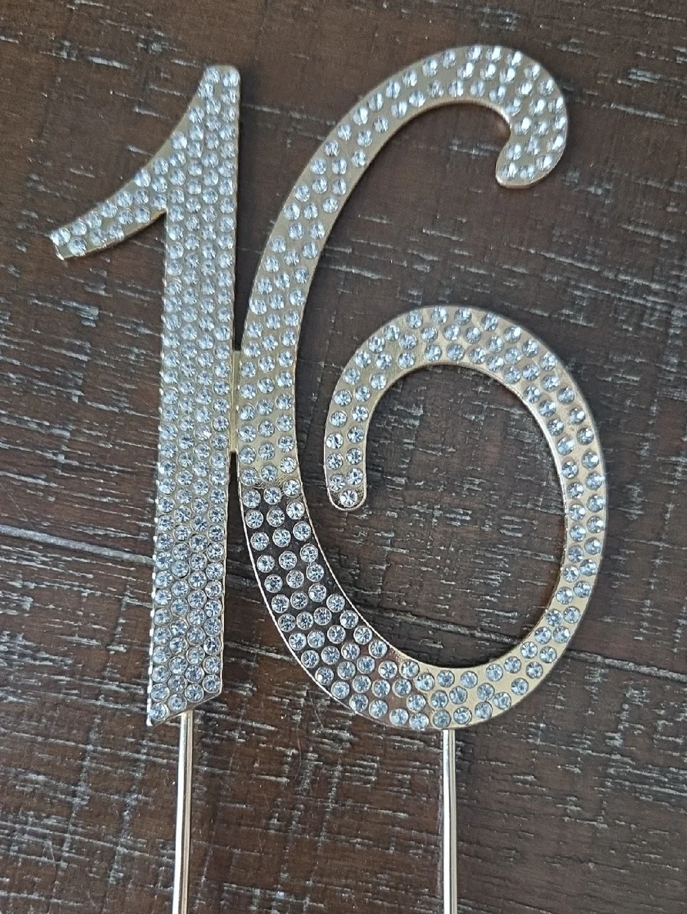 '16th' Birthday Cake Topper Decoration, Crystal Rhinestone Gold Color Metal, NWT